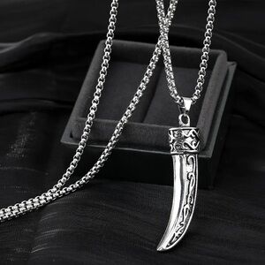Elegant Solid Italian Horn Silver Pendant Necklace - Unisex